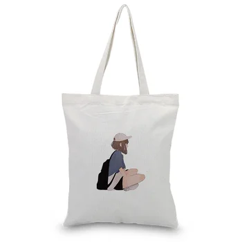 

Girl Pattern Daily Use Shopping Bag Custom Print Logo Text DIY Handbag Eco Reusable Recycle Canvas Tote Bag