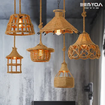 

Vintage Loft Rope Pendant Light Creative Personality Industrial Lamp Edison Bulb American Style For Living Room Decoration