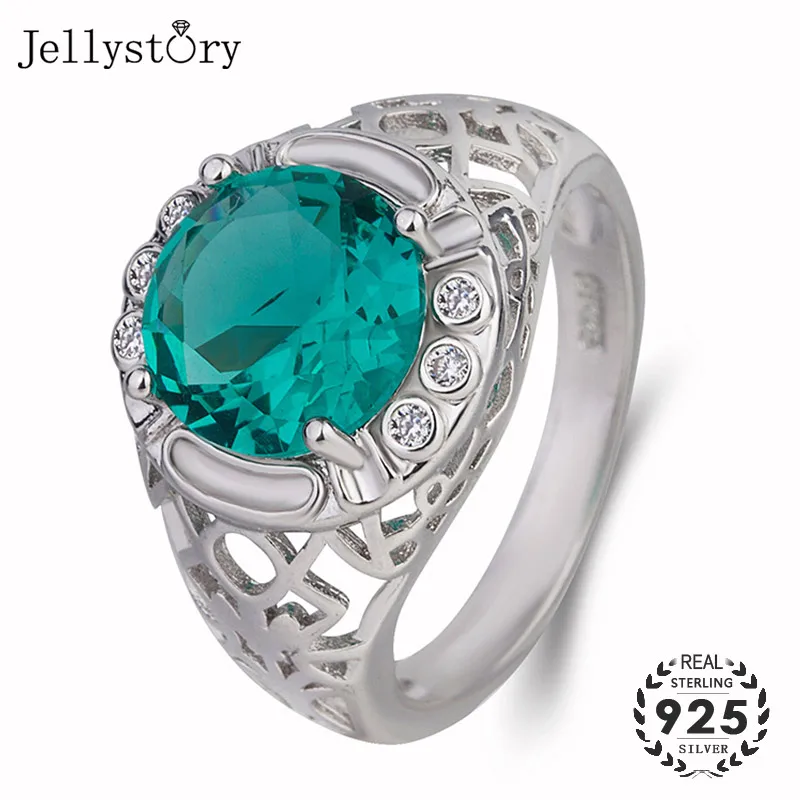 Jellystory Винтаж 100% 925 Серебряное кольцо Круглые изумруды для Для женщин вечерние
