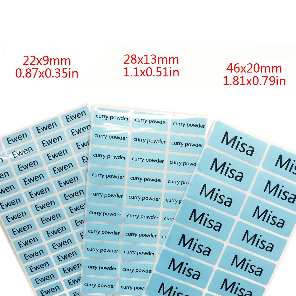 1500 Blue Glossy Customized Waterproof Name Stickers Labels 0.9 x 2.2 cm Tags 