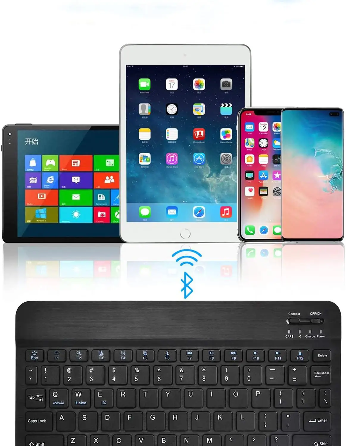 Tastiera Bluetooth Wireless Ricaricabile Ultra Sottile Per Ipad Iphone Samsung Ios Android Windows Tablet Telefoni