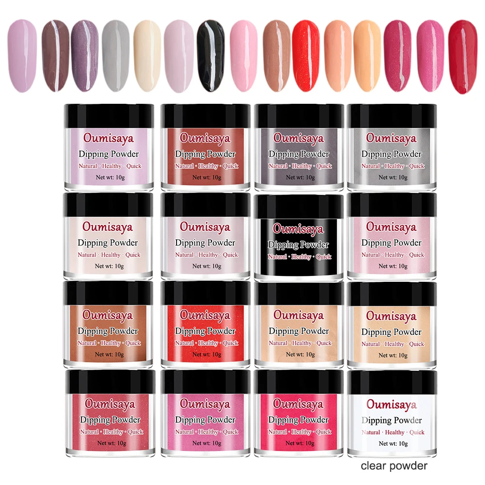 

Clear Powder with 15 Colors Dip Powder Set including Pink/Purple/Red/Grey/Black/ Shimmer Colors Oumisaya Nail Dipping Powder Kit