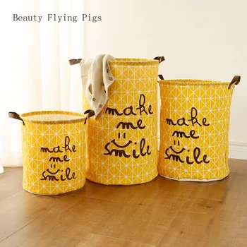 

Direct ins explosion models large cotton linen storage barrel fabric waterproof folding hamper home debris toys storage basket