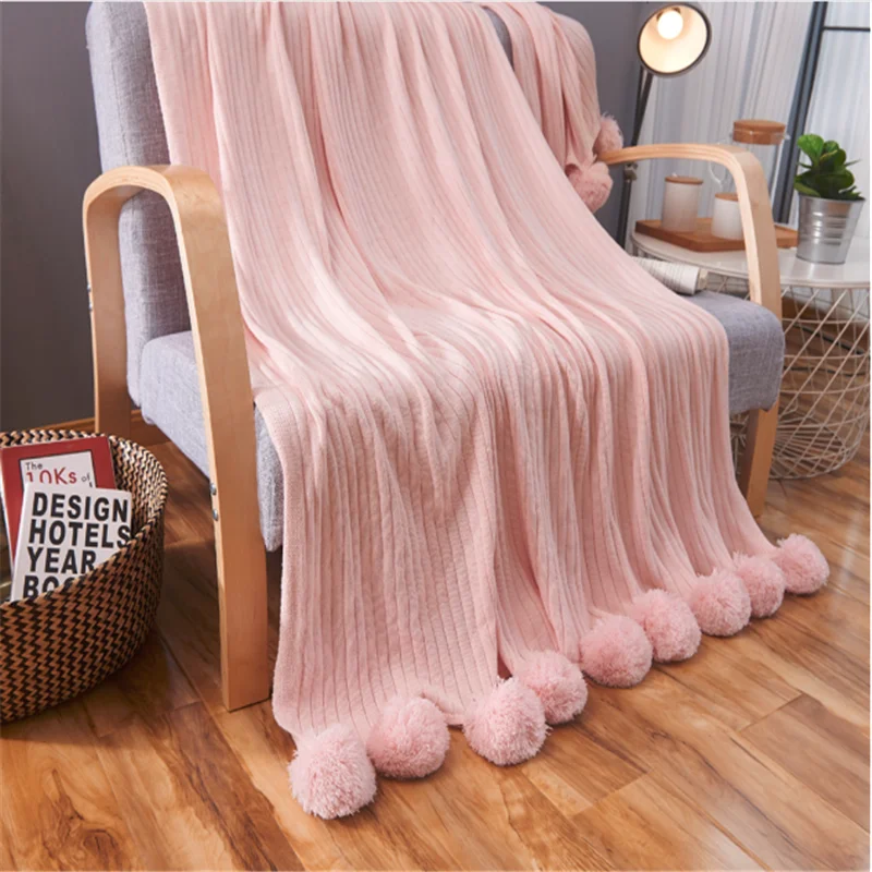

Cotton Blanket Super and Comfortable Lunch Break Blanket Sofa Blanket Solid Color With Ball Blanket Bedspread Bedding