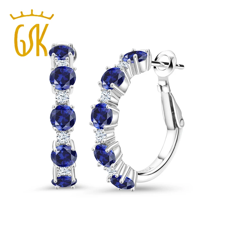 Женские серьги-кольца GemStoneKing серьги из стерлингового серебра 925 пробы с сапфиром