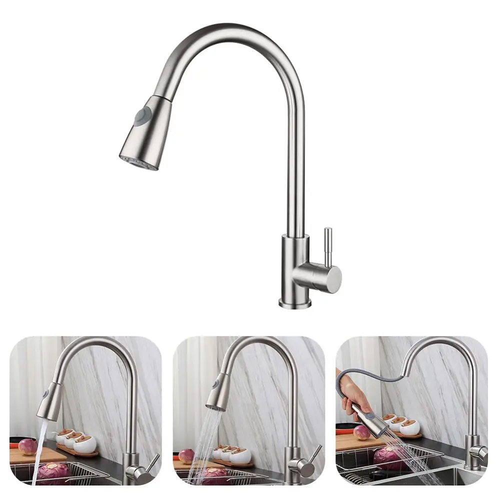 Stainless Steel Kitchen Faucets Single Handle Pull Out Water Tap Hole Swivel 360 Degree Mixer | Обустройство дома