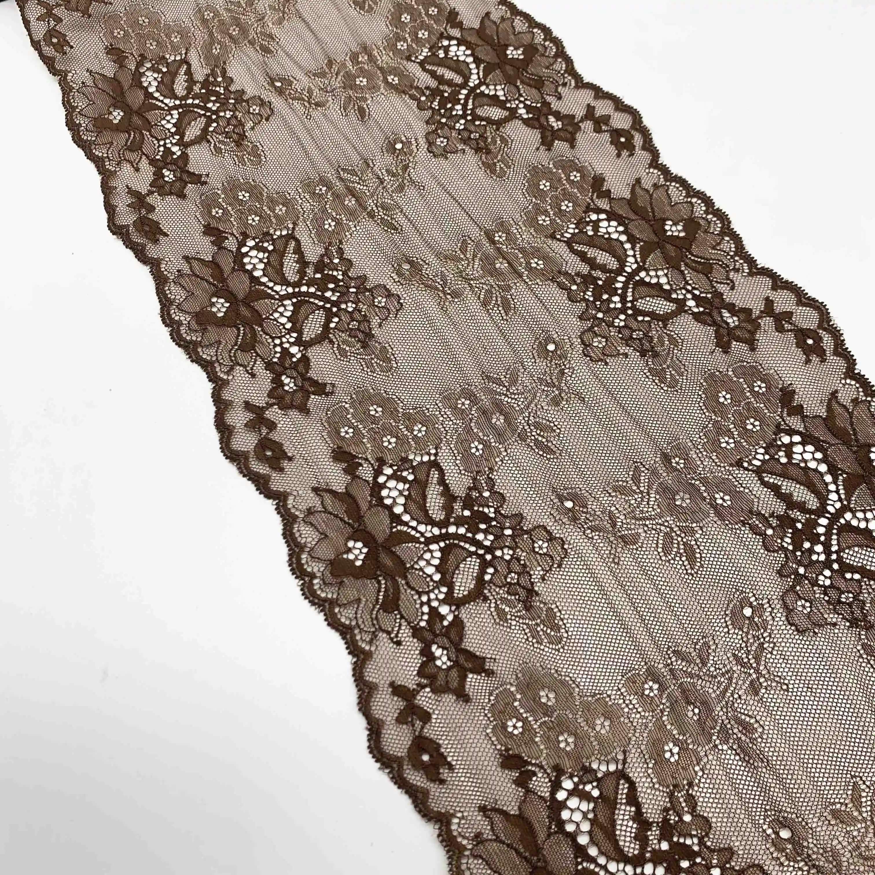 3y/lot 21.50cm Soft Dark Coffee Elastic Stretch Lace Trim 4