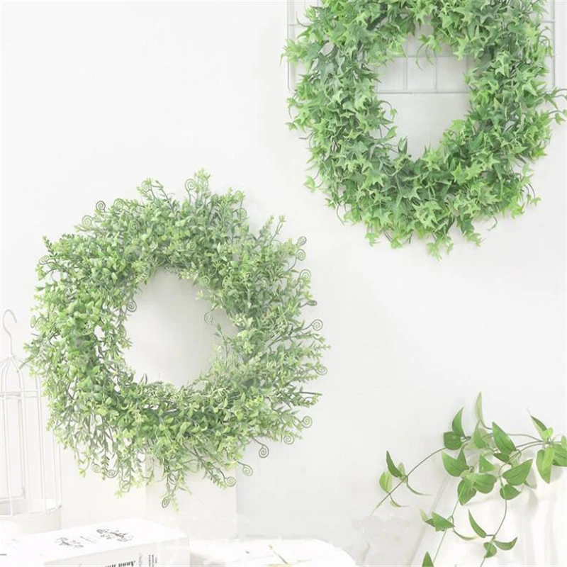 

Artificial Plant Rattan Ring Simulation Plant Grass Ring Hanging Plastic Fake Plant For Wedding Party Home Garden Decoration