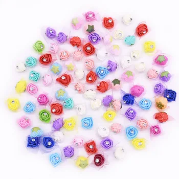 

2cm Mini Foam Artificial Flower Heads Silk Rose with Acrylic Diamond Wedding Festival Party DIY Wreath Fake Flower Decoration 7z