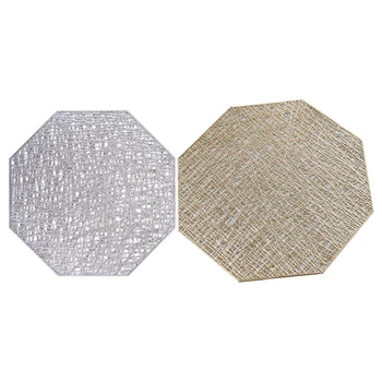 

4Pcs PVC Placemats Octagonal Hollow Waterproof Non Slip Table Mats Heat-Insulated Pad Coaster Home Decoration Dinner Placemat