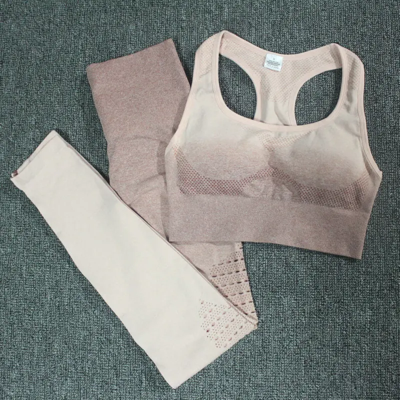 Ombre Set 2 Piece Workout Women Seamless Yoga Sportswear Fitness Clothes For Gym Clothing Leggings Sports | Спорт и развлечения