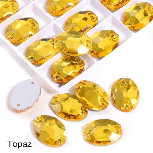 Topaz Овальные стеклянные стразы хрустальные пришивные стразы с плоской задней стороной Красочные стразы для шитья стразы пришивные стразы свадебное платье B2704 - Цвет: Topaz