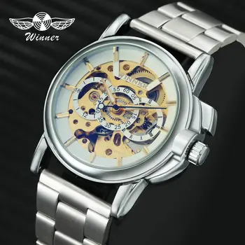 

WINNER Official Classic Automatic Mechanical Mens Watches Top Brand Luxury Skeleton Dial Stainless Steel Strap Dress Wristwatch