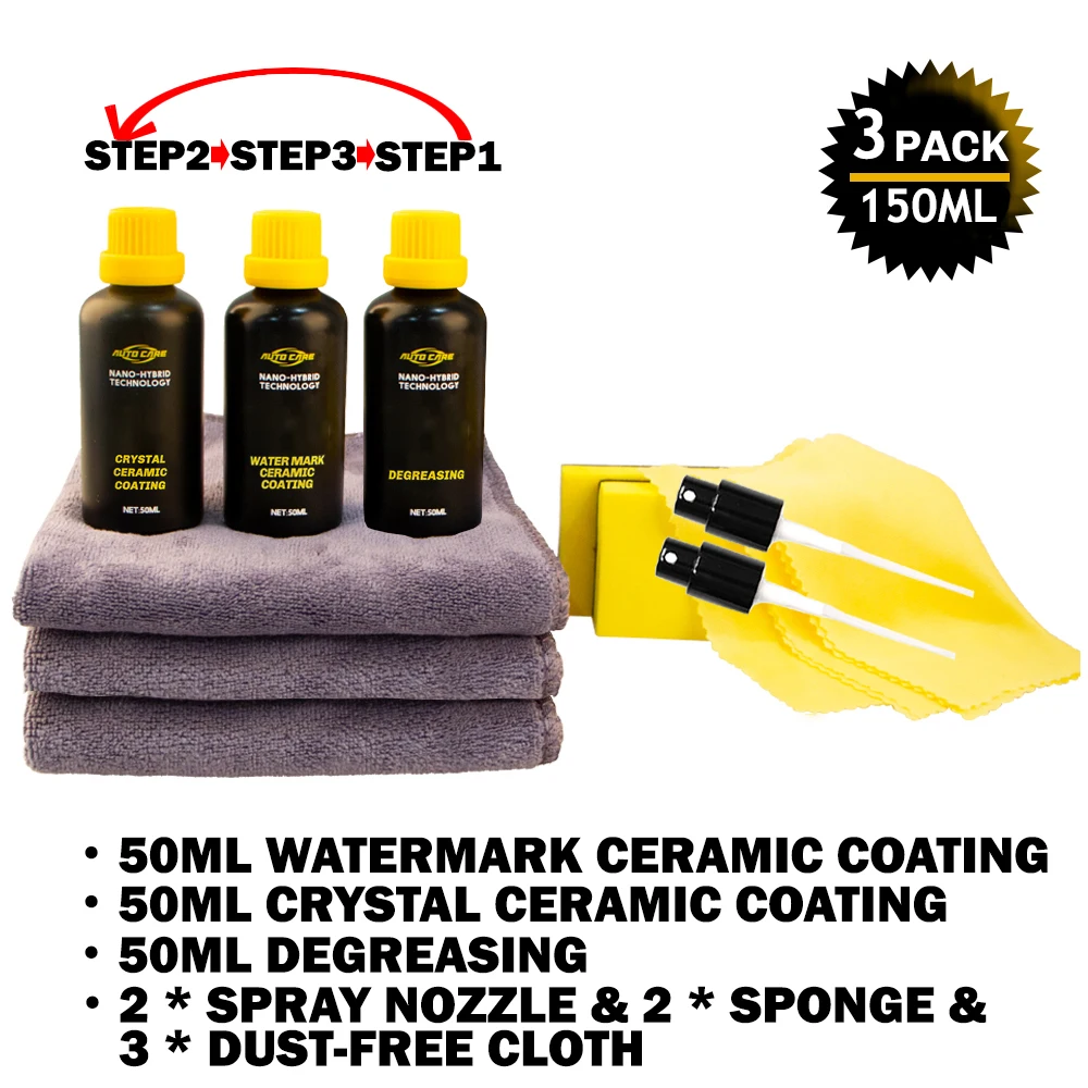 3pcs ceramic kit Керамическое покрытие автомобиля жидкое стекло 50 мл 9H твердость Полировка для автомобиля уход за краской мотоцикла нано гидрофобное покрытие против царапин - Цвет: 3pcs ceramic kit
