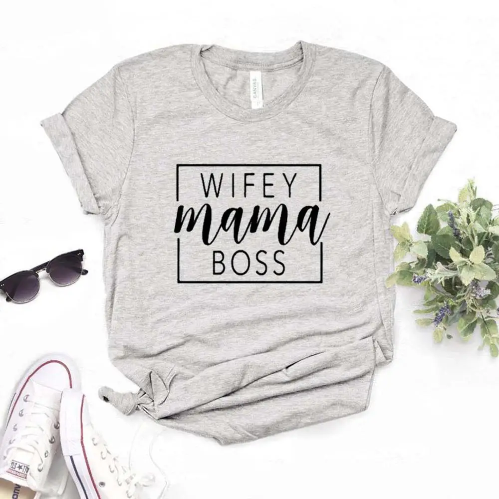Женская хлопковая Футболка Wifey Mama Boss Повседневная забавная футболка с квадратным