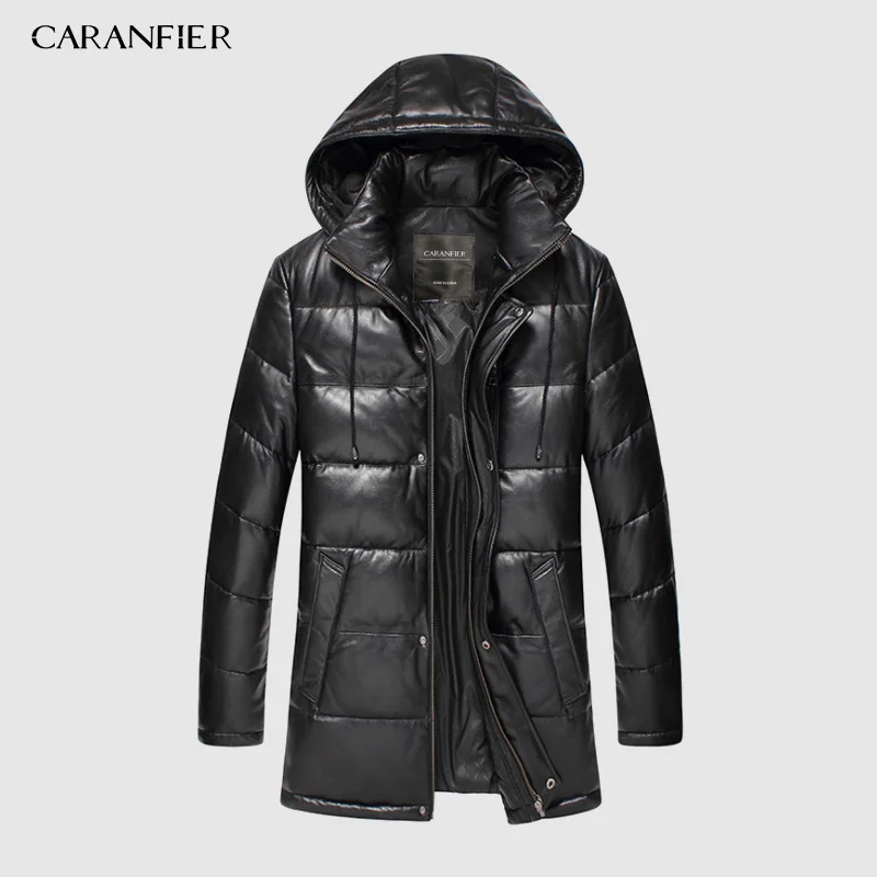 CARANFIER Новинка 2019 куртки мужские пуховики из натуральной кожи зимняя верхняя