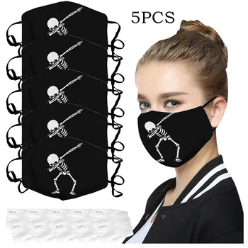 

1/5/10PC Adult Dustproof Protection Masks Halloween Skeleton Print Washable Reusable Masque Windproof маска для лица с прин