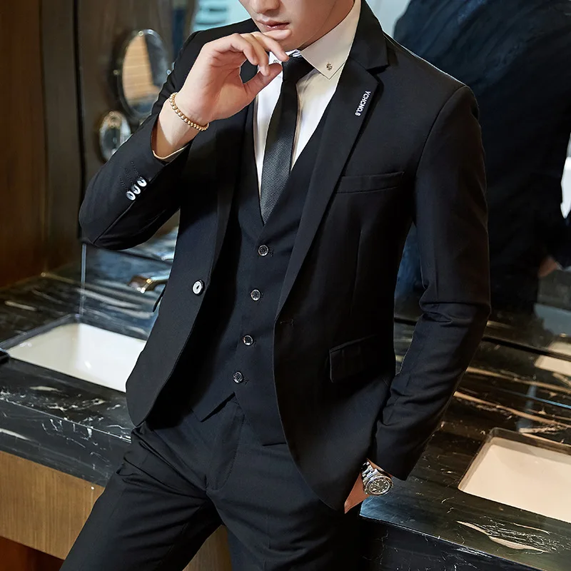 

2019 New Products Spring Men's Suit Korean-style Slim Fit Three-piece Set Small Suit Groom Best Man Formal Dress Ad308-3