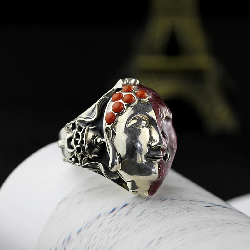 

S925 Sterling Silver Ornament Thai Silver Agate Men's Open Ring