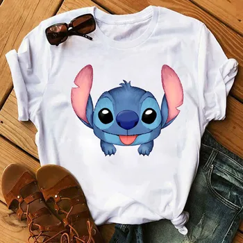 

New Cartoon Stitch Women's Fashion T-Shirt Cartoon Harajuku Kawaii Tshirts Female Cute Printed Casual T Shirt Casual Tops Tee