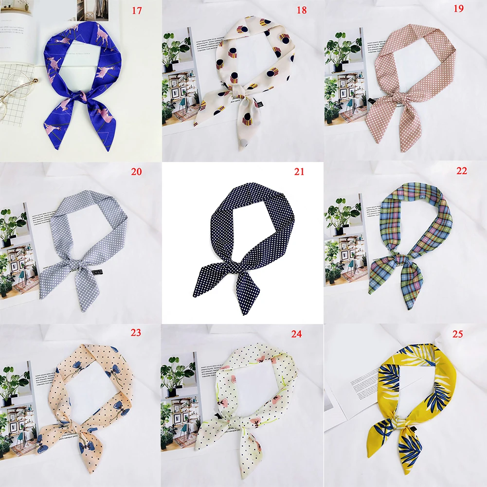 Small Scarf Soft Band Decorative Multifunctional Head Scarf Multicolor Stripe Print Kerchief Neck Women Lady Ribbon Scarf