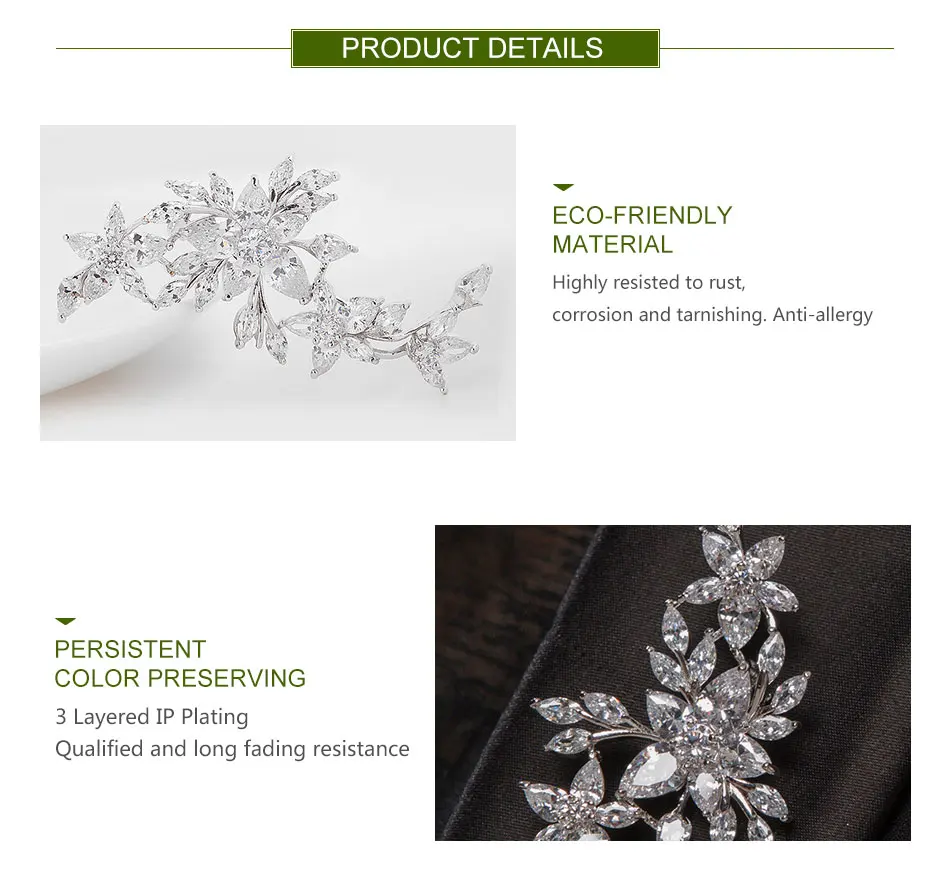 ZDADAN Brosche aus 925er-Sterlingsilber mit Blumen-Kristallen für Damen, Hochzeit, Schmuck, Accessoires, Geschenk – Detail 2