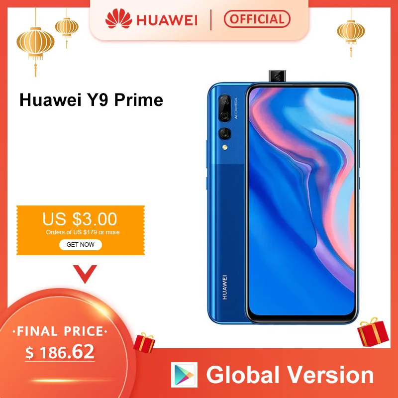  Global Version Huawei Y9 Prime 2019 Smartphone AI Triple Rear Cameras Auto Pop Up Front Camera 6.59