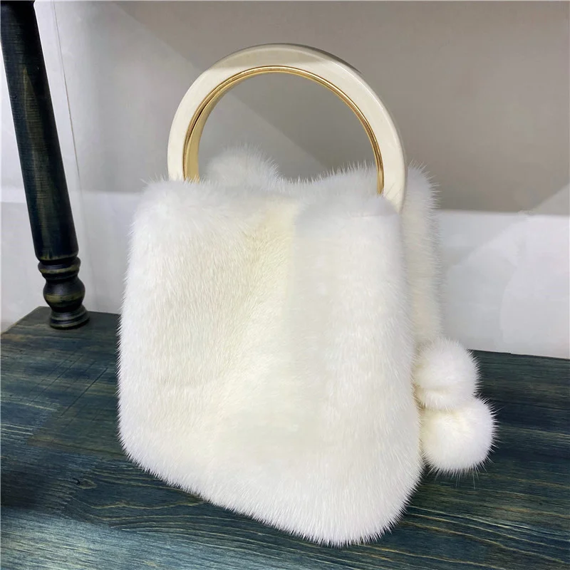 2021 New Real Mink Fur Handbag Ladies Fashion High-End  Fur Clutch
