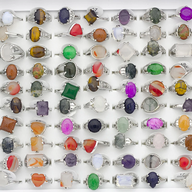 20 Pcs/lot Mix Random Color Style Stone Alloy Rings Fashion Jewelry Women Party Ring Wedding Ring