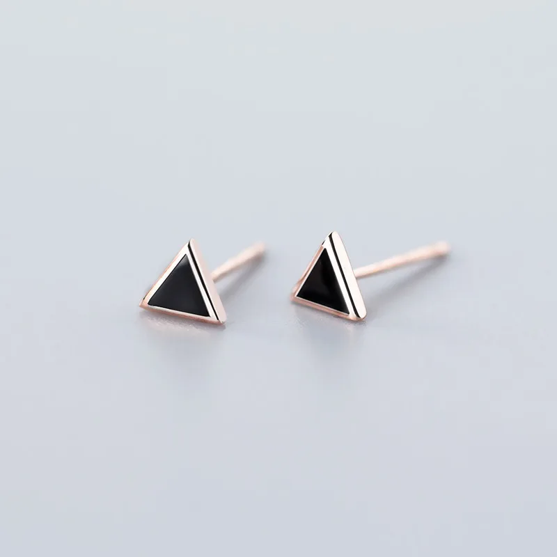 Triangle Rose Trusta, натуральная 925 пробы, серебряные милые черные треугольные серьги-гвоздики со звездами для женщин, свадебные ювелирные изделия, подарок DS1912 - Окраска металла: Triangle Rose