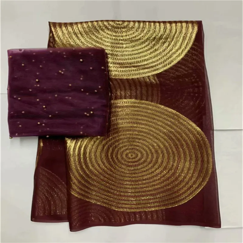 Африканская мягкая шелковая ткань для одежды, аккуратная вышивка на золотом и фиолетовом сатиновом материале со швейцарской вуалью, кружевная ткань LXE100508 - Цвет: same as picture