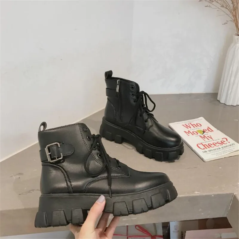 

women platform leather boots Lace Up platform ankle boots women Shoes Ladies Gladiator Short Botas Fashion Sewing Footwear