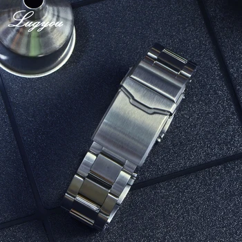 

Lugyou Watch Parts Metal Bracelet Stainless Steel Solid Two links Flat Ends 22mm Brushed Clasp for San Martin Tuna Watch SN003