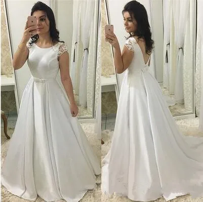 

Sexy Open Back Short Sleeve Prom Dresses 2019 Long Elegant White A Line Formal Party evening Dress with Belt Vestidos De Gala