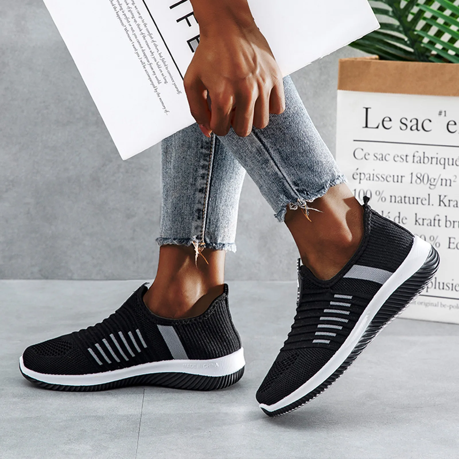 Telotuny Women's Sneakers 2021 Summer New Large Size Flying Woven Women