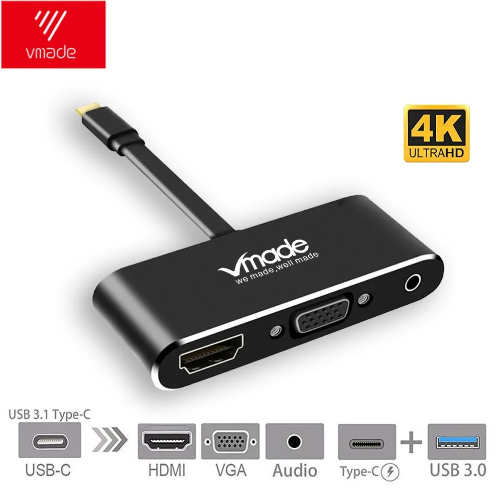 Skup Konwerter telefonu 5 w 1 USB C na PD + HD + VGA + Audio + USB3.0 OTG kabel konwertera stacja dokująca do Samsung Huawei przejściówka do telefonu komórkowego
