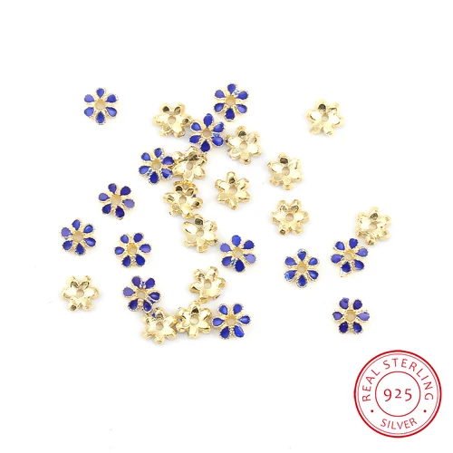 

Sterling Silver Beads Caps Flower Golden Blue Enamel (Fit Beads Size: 4mm Dia.) 5mm( 2/8") x 4mm( 1/8"), 1 Gram (Approx 10PCs)