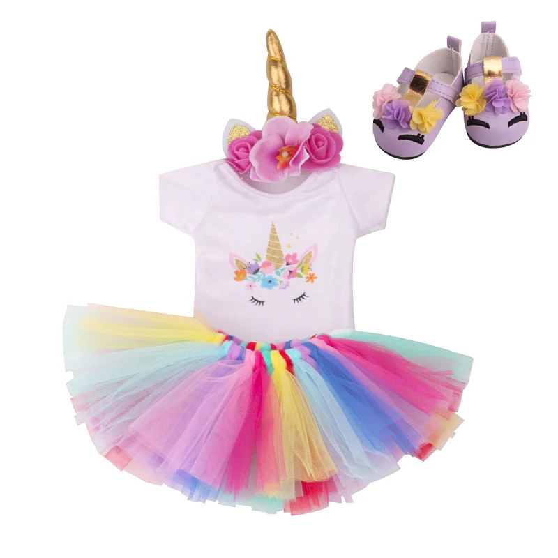 18 дюймов, с круглым вырезом, для девочек платье-костюм «Единорог» в Корейском стиле «ханбок» кружевная юбка с обувью Американский юбка для новорожденных детские игрушки подходит 43 см для ухода за ребенком для мам, детские куклы, c432