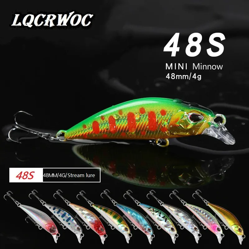

NEW 48mm 4g Minnow Stream Fishing lure sinking Mini Trout bait small whopper crankbait vibrating light micro fish japan bass ice
