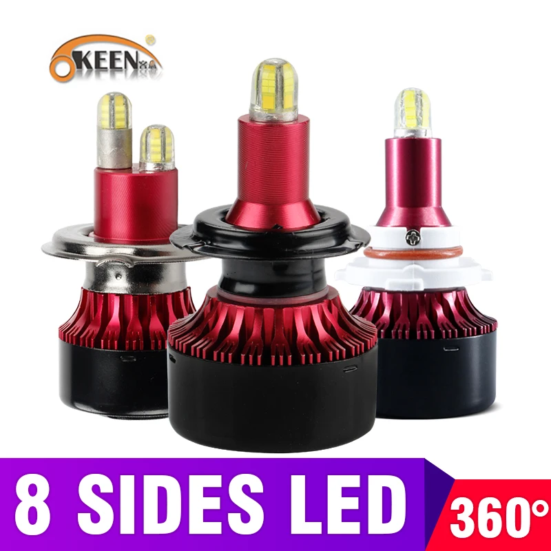 

OKEEN H1 H7 H4 LED H8 H11 HB3 9005 HB4 9006 8sides 3D Led Headlights Mini 13500LM Car Light Bulbs 360 degree diode Auto Lamp