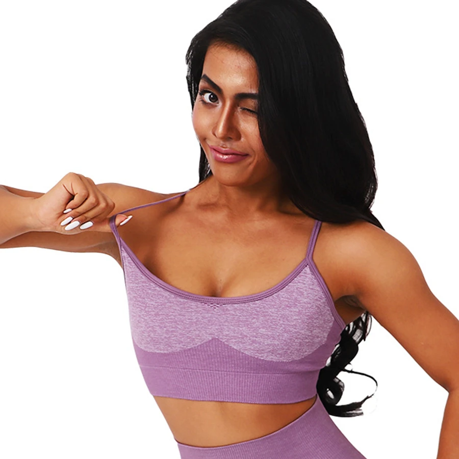 Purple (Bra) Бесшовный комплект для йоги, одежда для фитнеса, спортивная одежда, высокая талия, женские леггинсы для спортзала, колготки, мягкий пуш-ап спортивный бюстгальтер, 2 шт., костюмы для бега - Color: Purple (Bra)