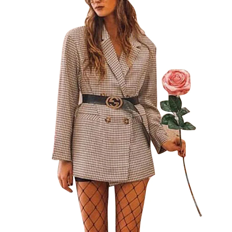 

Women Plaid Blazers and Jackets Work Office Lady Blazer Coat Slim Business Veste Femme Retro Button Suit Jacket Blazer D25