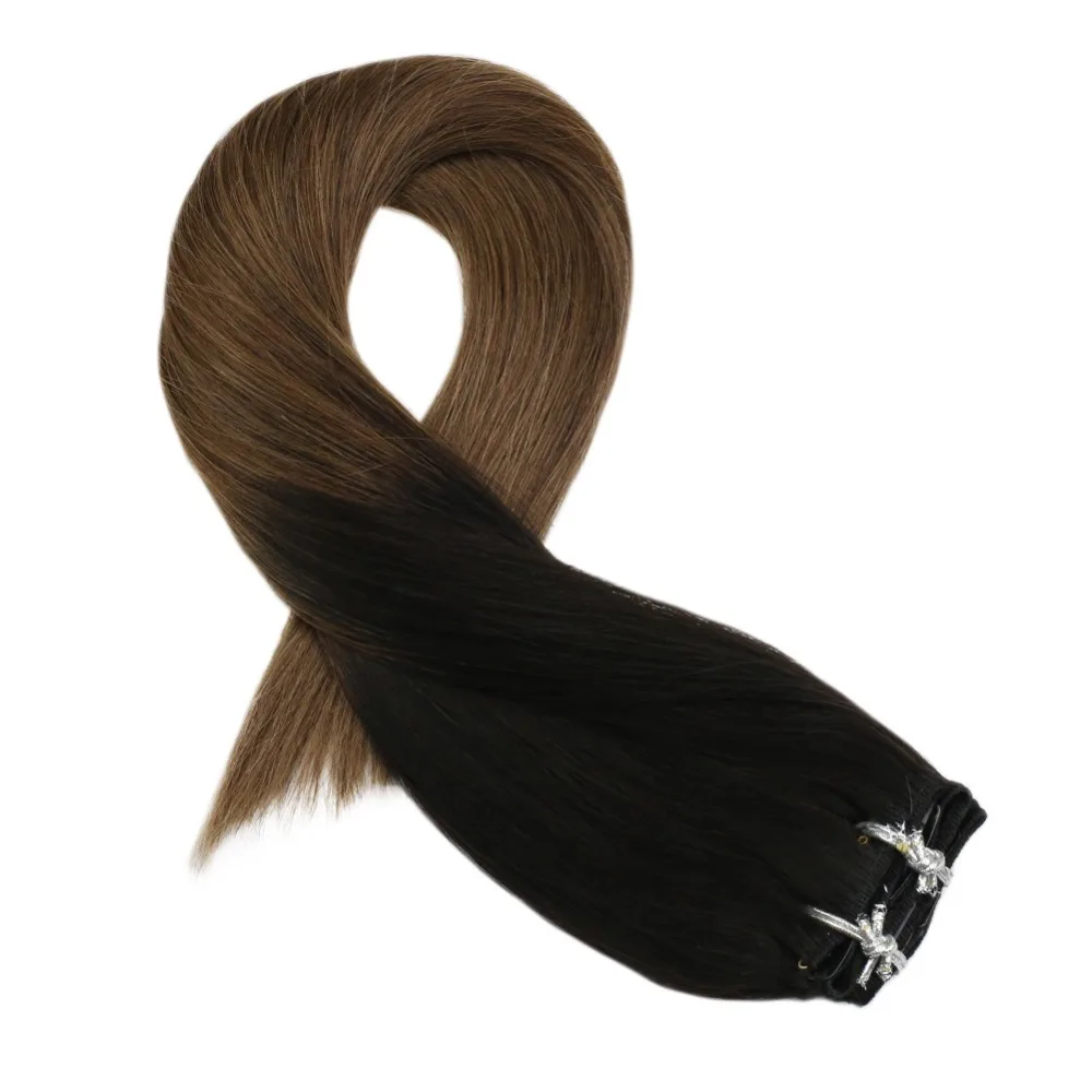 Moresoo Клип В Пряди человеческих волос для наращивания Remy Настоящие бразильские человеческие волосы с черный# 1B выцветанию светильник коричневый#8, 5 предметов в партии, 70G 12-14 дюймов