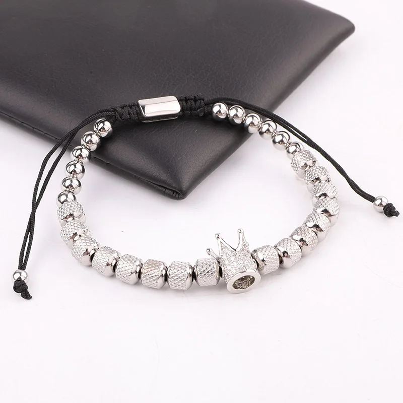 New Design High Quality Stainless Steel Beads Crown Charm Friendship Custom Macrame Adjustable Beads Bracelet For Men - Image 3