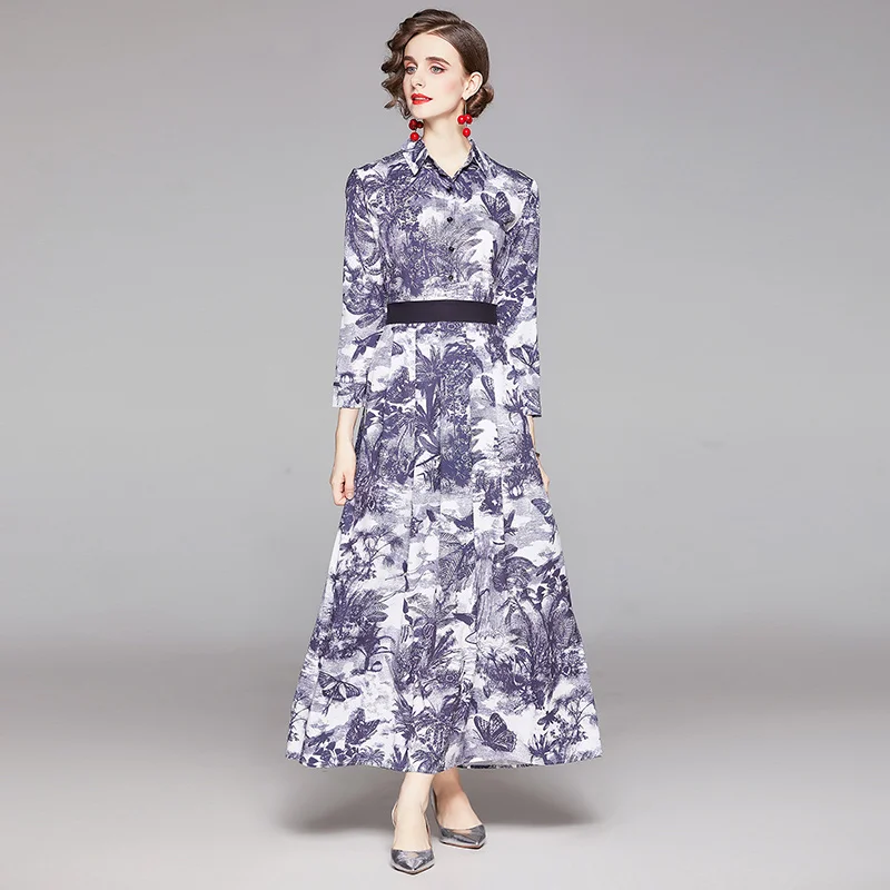 

Tie Dye Print Pattern Big Shirt Collar Autumn Dress Soft Chiffon Elegant Women Long Sleeve Dress Female Office Casual Midi Dress