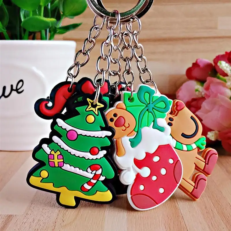 16pcs Keyring Soft Durable Adorable Christmas Theme Key Ring Keychain Pendant for Car Key Gift Novelty Toy
