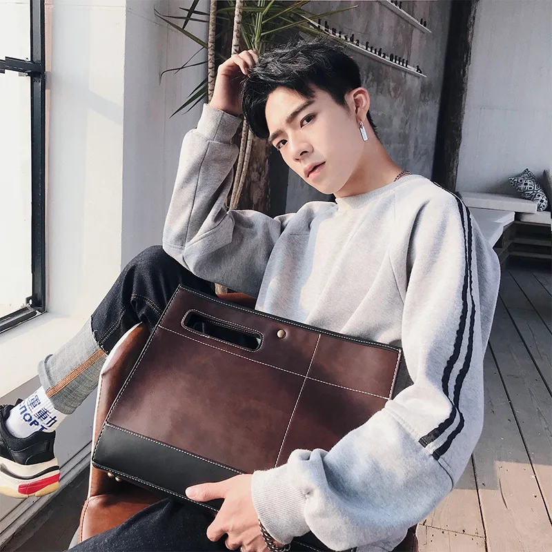 

New trend retro Korean handbag briefcase A4 bag men's handbags business leisure