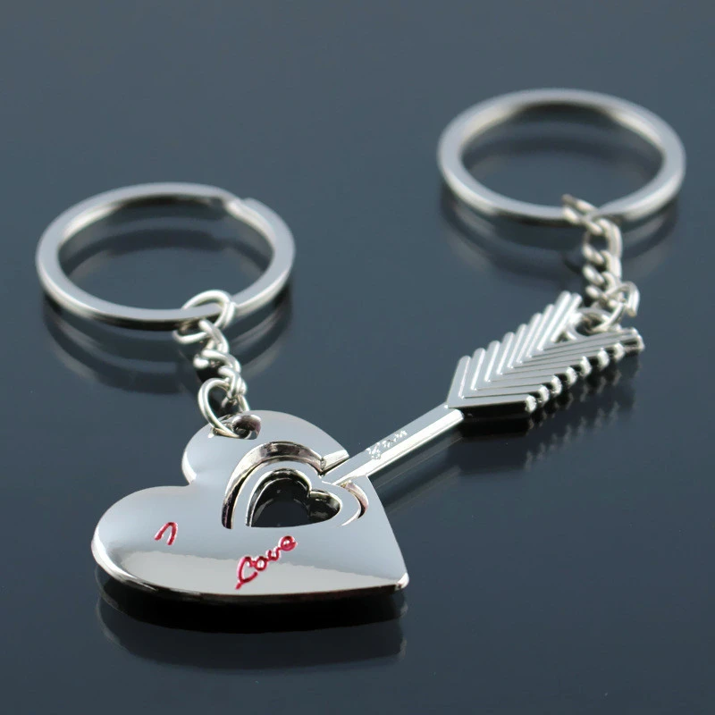 New Trendy Hot Sale 1 Pair Silver Alloy Arrow Bow Love Keyrings Key Chains Lover 