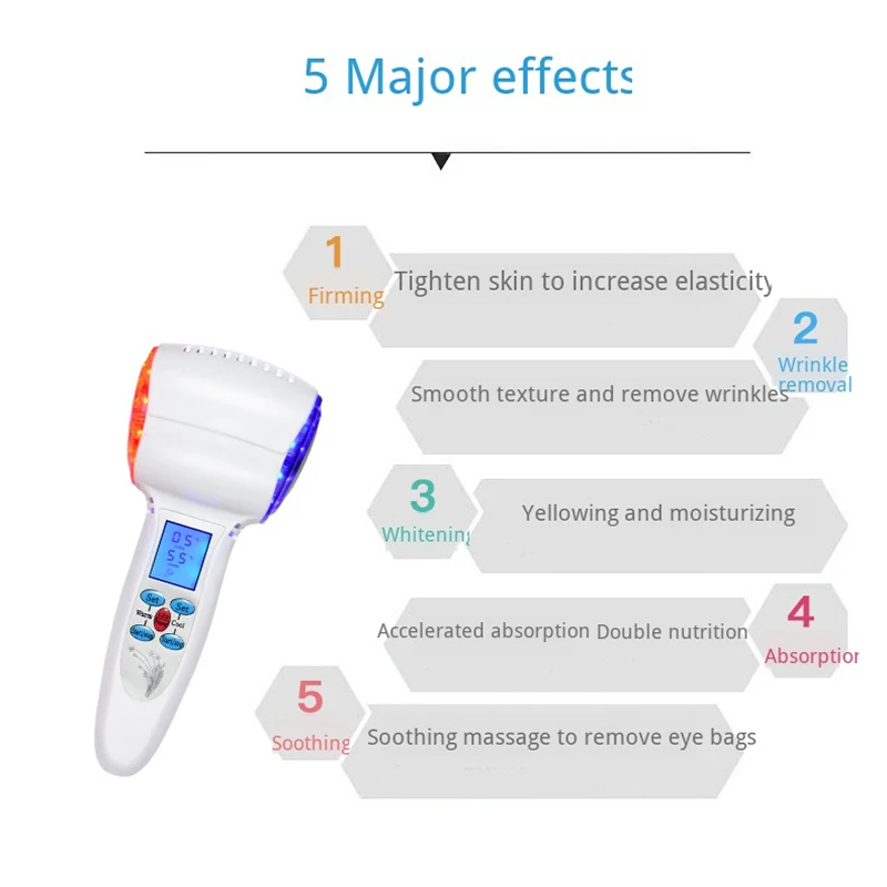  Hot&Cold Mask Nutrition Lead-in Beauty Device Red Blue Light Face Care Device Hot Cold Hammer Lifti