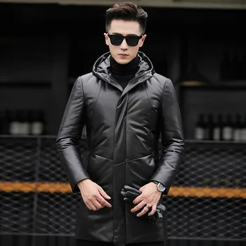 

Genuine Leather Jacket Men Winter Jackets Hooded Real Sheepskin Men Warm Duck Down Coat Fashion Jaqueta Couro YZF6803 YY420